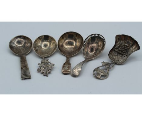Levi and Salaman, an Edwardian silver caddy spoon with pierced bowl and bright cut handle, Birmingham 1909, together with ano