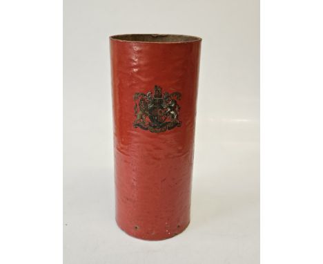 A scarlett painted composition stick stand decorated with the Royal Cypher, height 51cm