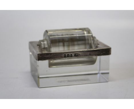 An Edwardian silver mounted glass stamp roller. London 1903. 5 1/2 cm wide&nbsp;