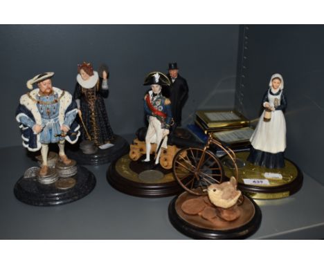 Five studies, including Royal Mint Lady with the lamp, Nelson and Henry VIII.