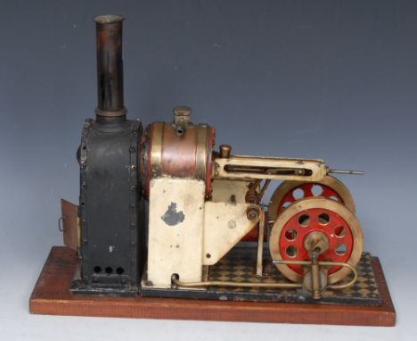 An early 20th century scratch built hot air steam engine model, 36cm wide, 