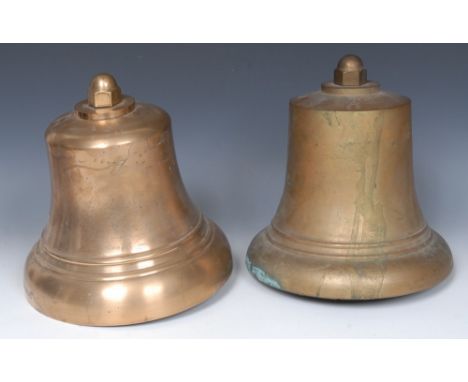 An Elizabeth II bronze ship's bell, crowned ER cypher, 2 HS 55, 29cm high; another, similar, (2) 