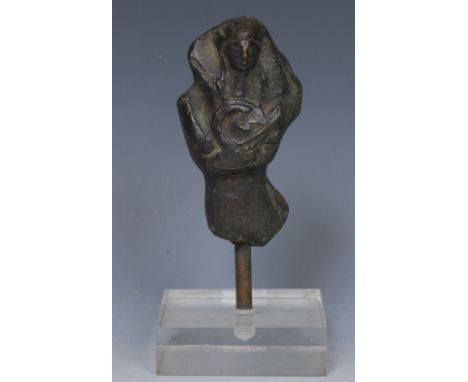An Egyptian bronze fragmentary ushabti, after the Antique, 11.5cm high, mounted for display 