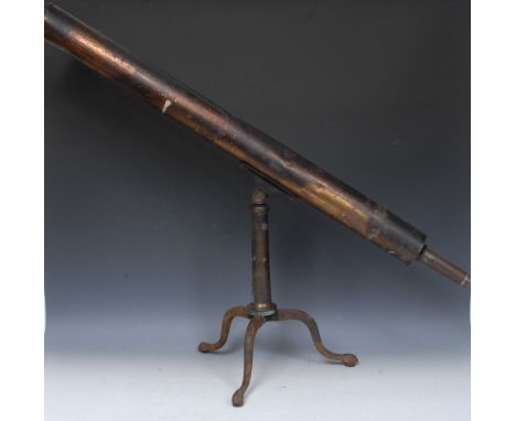 A 19th century brass telescope, by Bailey, Birmingham, 85cm barrel, tripod stand, 109cm long overall 