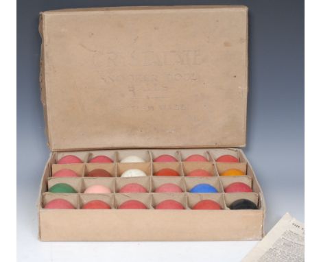 Sports - Billiards - Crystalate Snooker Pool Balls, by Thomas Padmore & Sons, Limited, Birmingham, a set of 24, coloured, box