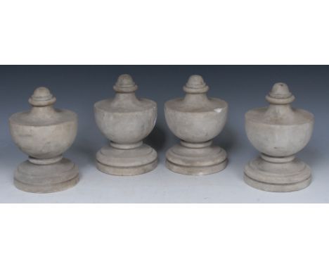 A set of four Neo-Classical marble architectural urnular finials, 18.5cm high, 19th century