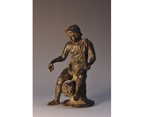 Neapolitan School (19th century), a dark patinated Grand Tour cabinet bronze, of a seated fisherman, after the antique origin