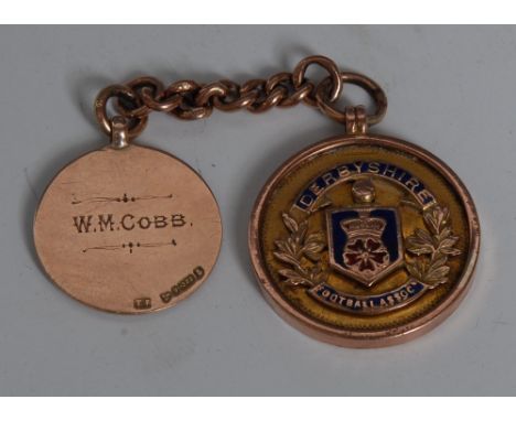 Sport - Local Interest - a George V 9ct gold and enamel football medal and fob, Derbyshire Football Association, Div[ision] C