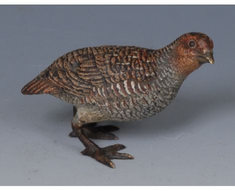 An Austrian cold painted bronze, cast as a partridge, 7.5cm long, c.1900