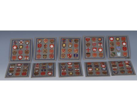 A set of one hundred and twenty enamel badges, each decorated with the arms of municipal borough, mounted twelve to a card, [