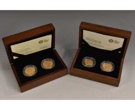 Coins, Royal Mint gold boxed presentation sets: 1908 Sovereign VF and half sovereign EF in plastic capsules in timber present