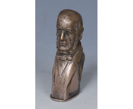 A Victorian EPNS novelty vesta case, as a portrait bust of W.E. Gladstone, 5.5cm long  