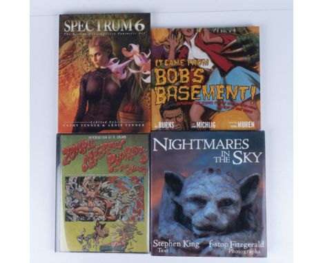 A set of 4 horror and fantasy artwork books including It Came From Bobs Basement by Bob Burns, Zombie Mystery Paintings by Ro