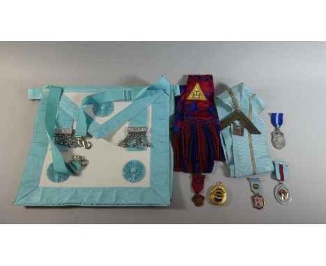 A Collection of Masonic Ephemera to Include Sash, Jewels, Apron Etc 