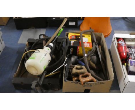 Two Boxes of Various Garden and Workshop Tools. Etc 