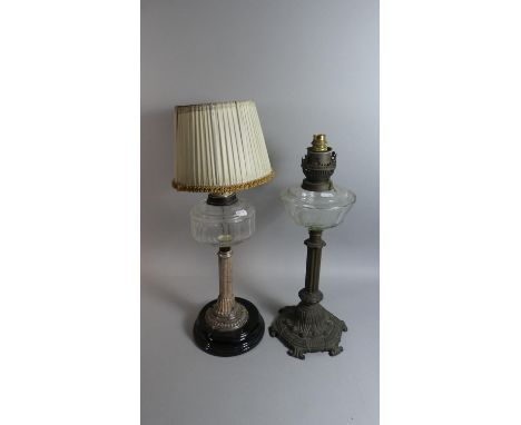 Two Late 19th Century Oil Lamp Stands with Glass Reservoirs, Both Converted to Electricity 