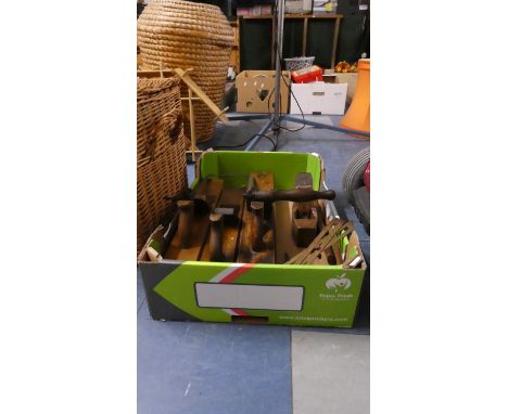 A Box of Various Jack Planes, Fret Saw, Tools etc