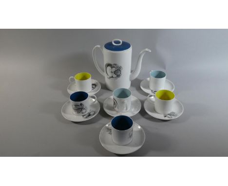 A Susie Copper Coffee Set Comprising Six Cans and Saucers and a Coffee Pot