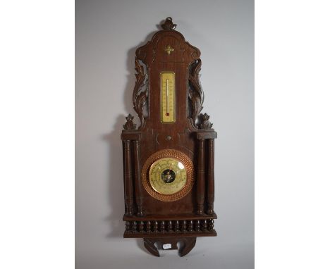 A Wall Hanging French Aneroid Barometer with Temperature Scale, 67cm high 