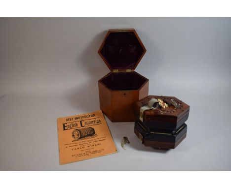 A Mahogany Cased Twenty-Four Button Concertina No.55870, Bellows in Good Condition, Having Original Hexagonal Carrying Case a