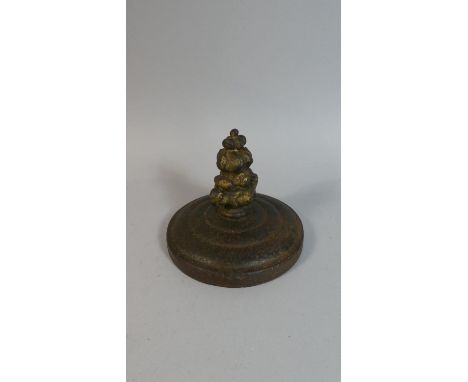 A 19th Century Circular Cast Metal Door Stop or Vase Lid with Gilt Decorated Finial, 17cm Diameter 