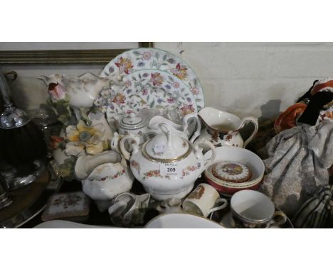 A Tray of Ceramics to Include Minton Haddon Hall, Two Tier Cake Stand, Jugs, Vases, Trinket Box Etc 