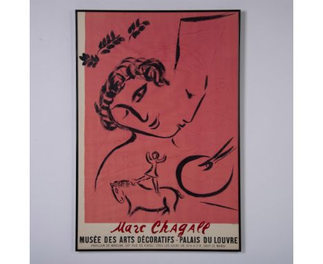 Original color lithograph exhibition poster on wove paper for the exhibition Marc Chagall held at the Musee des Arts Decorati