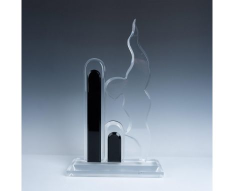 Fantastic art piece that is accented with long black half circles and features a wavy designed figure. Item is signed at the 