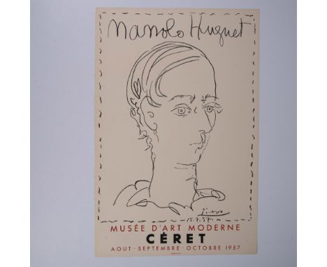 Original color lithograph on wove paper featuring Catalan sculptor Manolo Huguet by his friend Pablo Picasso for the Ceret Mu