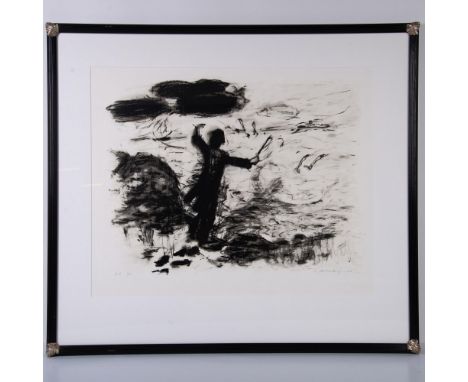 Large original monochrome silkscreen on paper entitled Conductor by American Contemporary artist Susan Rothenberg. Pulled in 