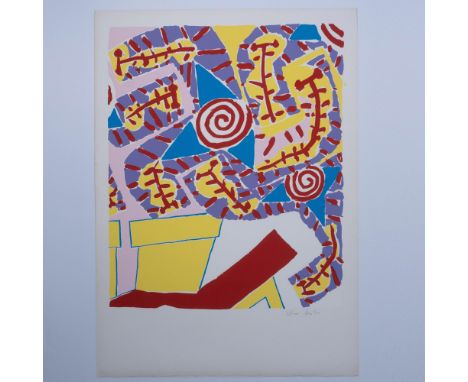 A vibrant original silkscreen on BFK Rives paper entitled Flowers 4 by painter Knox Martin. Artists signature in graphite on 