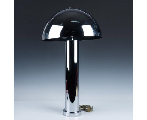 A classic sleek modernist designed lamp with matching dome shaped shade with an black interior. Issued: 20th centuryDimension
