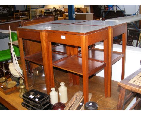Four vintage mid century bedside tables with melamine tops - width 38cm 