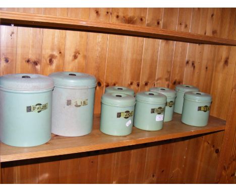 A collection of vintage Garrison British Made food product tins - in mint green 