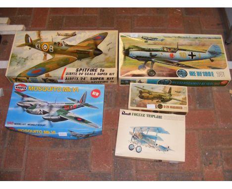 A vintage Airfix model kit for a Mosquito MK VI, together with four other boxed kits 