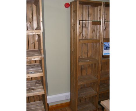 A similar five shelf pine shop display unit with plate glass shelf to the top