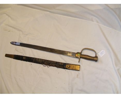 An antique sword bayonet with leather scabbard - 74cms long CONDITION REPORT Our team of trusted experts are on hand to help 