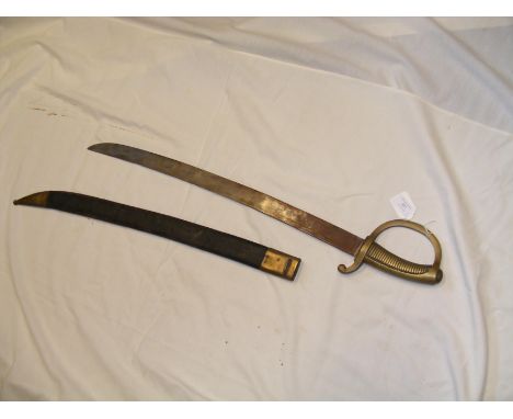An antique cutlass in leather scabbard and brass grip - 75cms long CONDITION REPORT Our team of trusted experts are on hand t