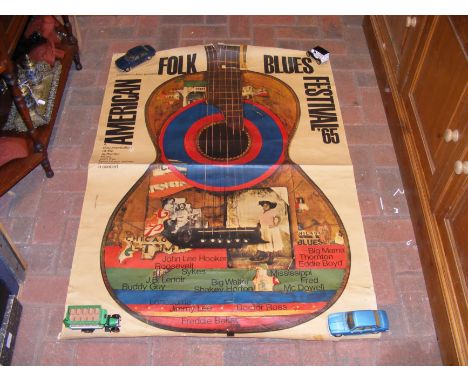 A vintage Folk & Blues Festival 1965 poster - featuring the likes of John Lee Hooker and Big Mama CONDITION REPORTsize AO