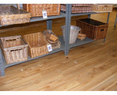 Assorted canework baskets (all of the contents of the bottom shelf)