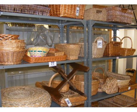 Assorted canework baskets and bowls etc. (all of the contents of the fourth shelf)