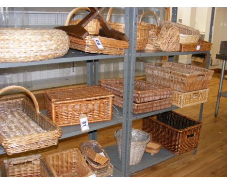 Assorted canework trays and baskets (all of the contents of the second shelf)