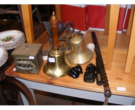 Assorted collectables including 60cm long Police truncheon, brass bells etc. CONDITION REPORT Our team of trusted experts are