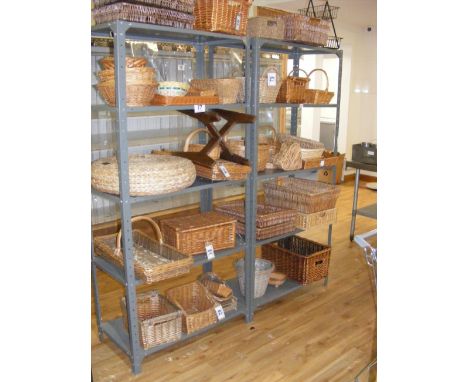 Two four shelf angle iron storage shelf units
