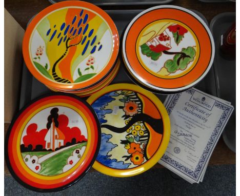 Tray of Wedgwood limited edition 'The Bizarre world of Clarice Cliff' collectors plates by the Bradford Exchange, with COA, i
