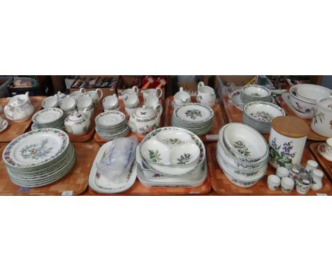 Seven trays of Portmeirion pottery 'Worcester Herbs' design items to include: a 21 piece teaset with teapot, a similar 19 pie