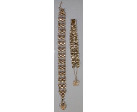 Two 9ct gold gate bracelets with heart shaped padlocks. 12.1g approx. (2) (B.P. 21% + VAT)  Length of each bracelet: 16.5cm a