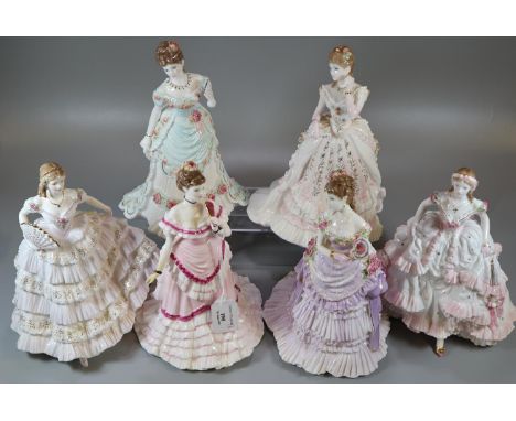 Collection of six Royal Worcester porcelain figurines to include: 'The Jewel in The Crown', 'First Dance' from the Tissot col