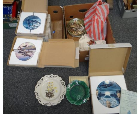 Two boxes of china to include: boxed Royal Worcester Dambusters collectors plates, Bradford Exchange 'The Dambusters tribute 