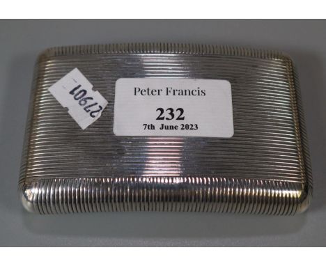 White metal, probably continental, engine turned tobacco/snuff box with gilt interior - unmarked.  3.6 troy oz approx.   (B.P
